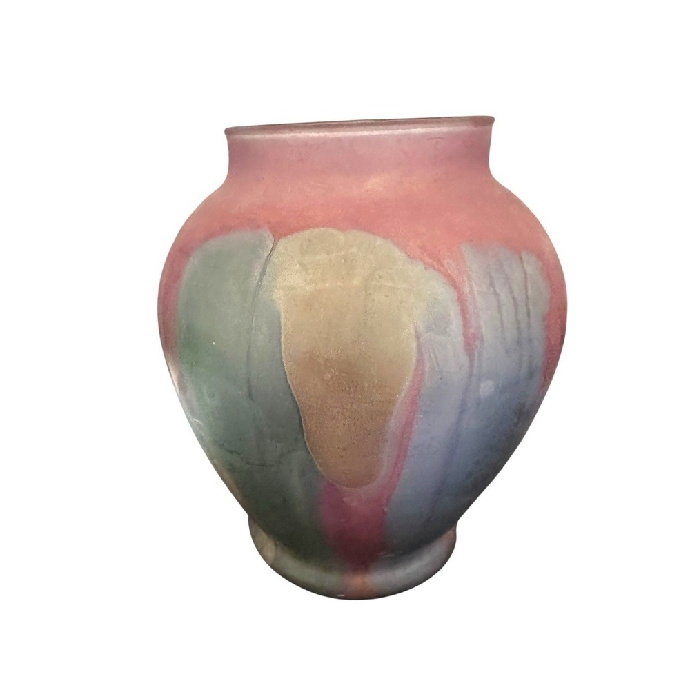 Vintage Art Nouveau Rueven Glass Vase Watercolor Satin 6"